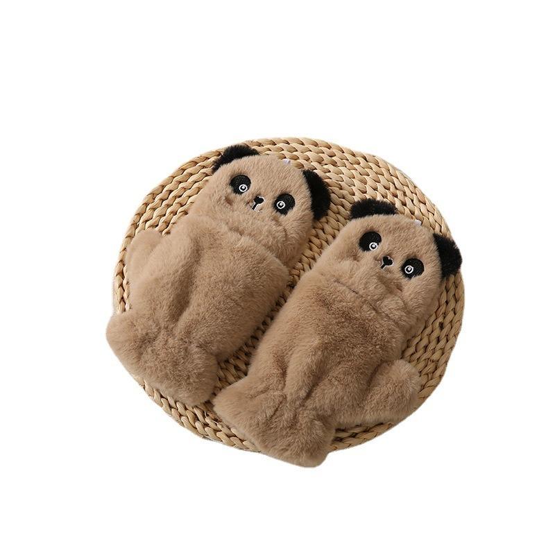 Winter Warm Flip Plush Gloves Student Writing Bare Fingers Cartoon Panda Cycling Warm and Cold Gloves