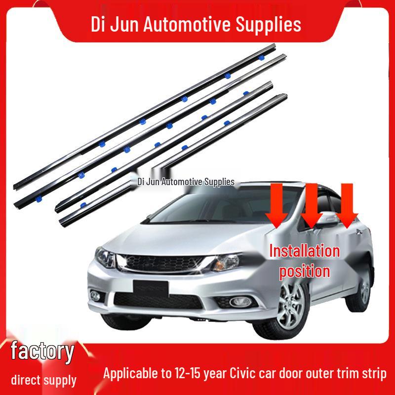 Honda Civic (12-15) Ninth Gen Door Window Glass Trim Strip - Electroplated, Waterproof Rubber Strip Left Front Door