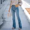 Women High Waist Vintage Flared Jeans Medium Stretch Slim Bootcut Denim Pants Casual Street Denim Trousers For Ladies