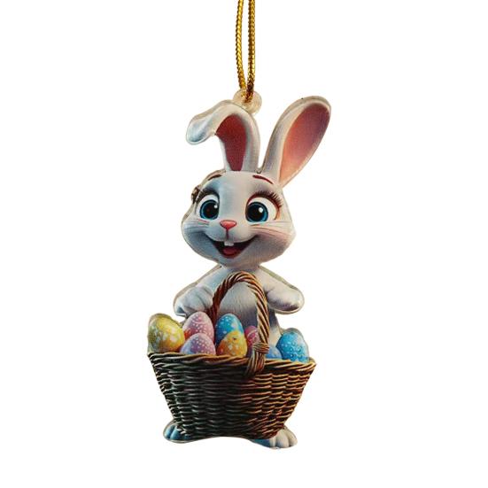 Easter Bunny Ornament 2D Flat Acrylic Bunny Car Rearview Mirror Charm Cartoon Bunny Egg Hanging Pendant for Home Car Window Backpack Holiday Decor