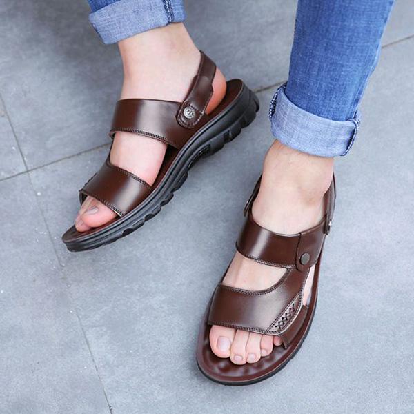 Pánské sandály ze 100% pravé hovězí kůže letní plážová obuv z pravé kůže Pánské studentské sandály s měkkou podrážkou