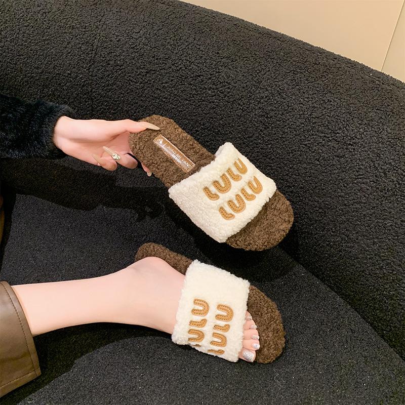 Mode Temperament vielseitig Mao Mao Drag Dicksohl Ein-Wort-Slipper Damen Herbst- und Winterbekleidung 2025 neue beliebte Mao Mao Slipper