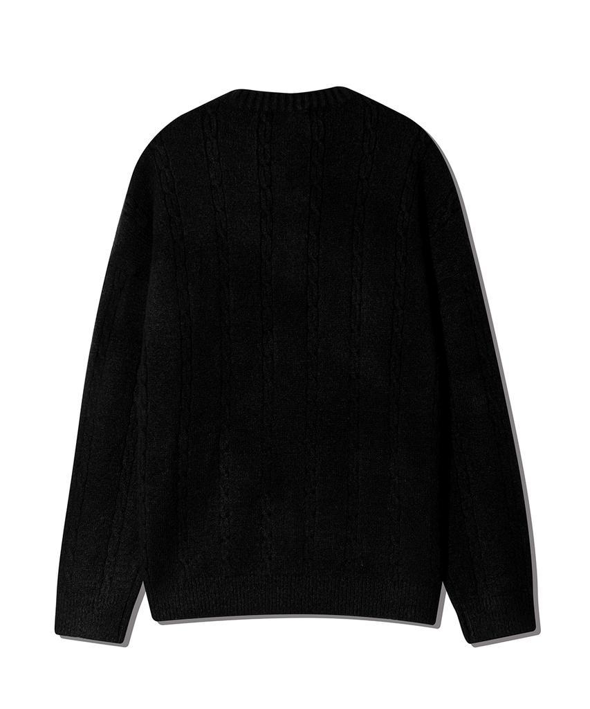 NODU Soft Henley Neck Round Long Sleeve Knit [Black]