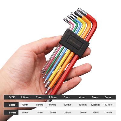 7Pcs/Set Color Coded Ball-End Hex Allen Key Sleeve Hand Tools For Car Bicycle Accessories