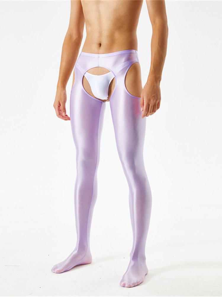 Sexy Men Candy Color Shiny Pencil Pants Sheer See Through Sexy Tight Smooth Elastic Fitness Hollow Out Gym Pants Open Crotch