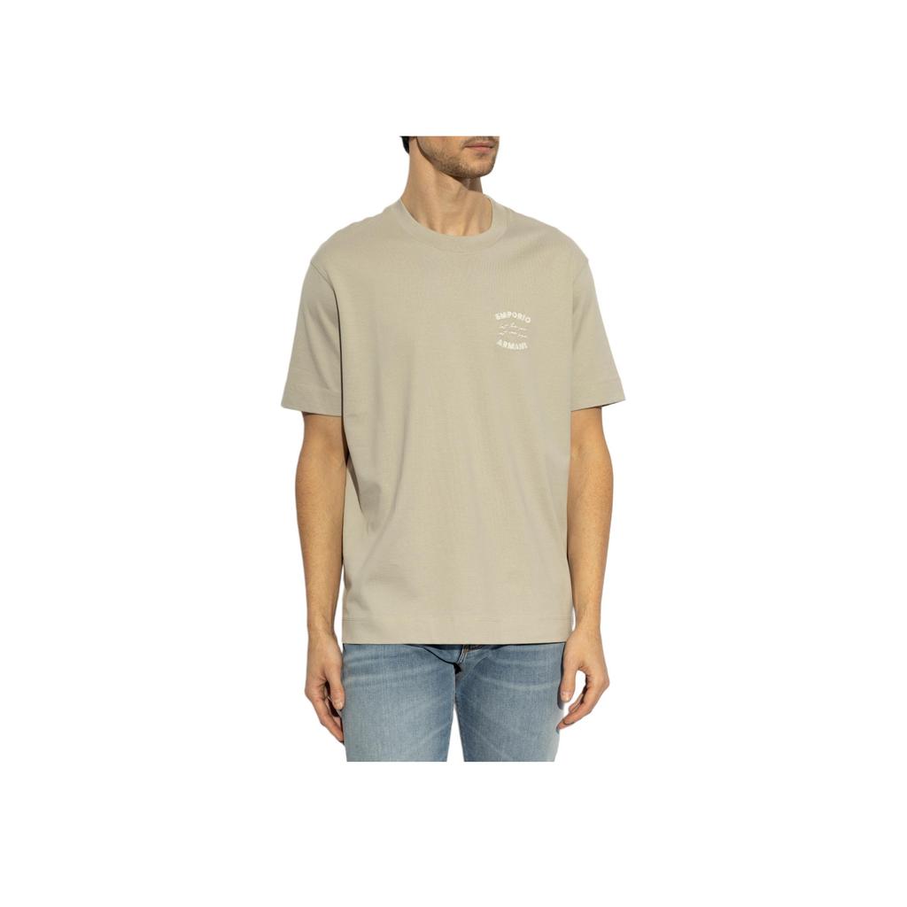 Emporio Armani Round Neck Short Sleeve Logo T-Shirt Men Tops Beige EM000827-AF12926-U8033