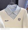 Plus Size Two-Piece Patchwork Polo Neck Sweatshirt - Women's Loose Slimming College Style for Spring & Autumn