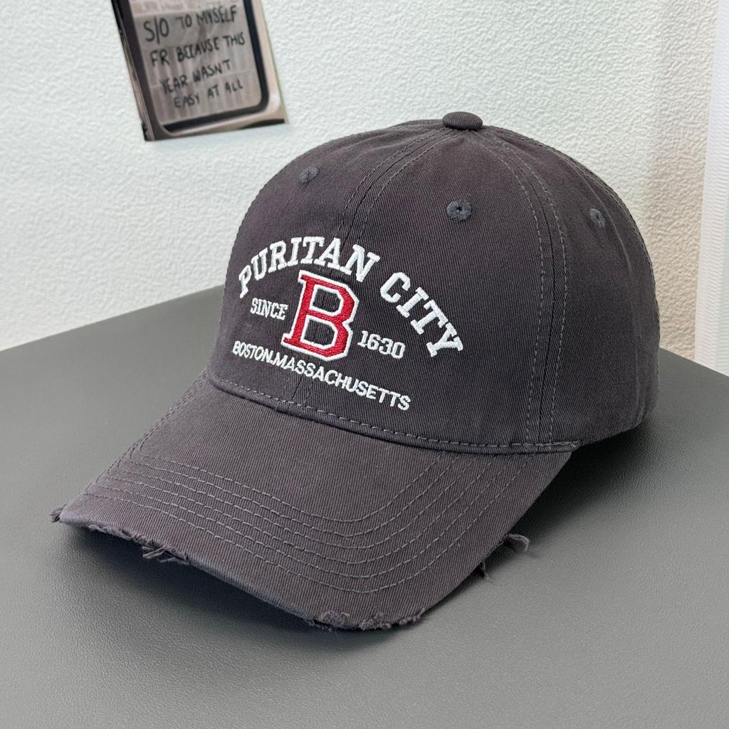 Fashion Hat Korean version of the new B large letter embroidered baseball cap, ripped hat edge design, cap, men's and women's sun protection visor