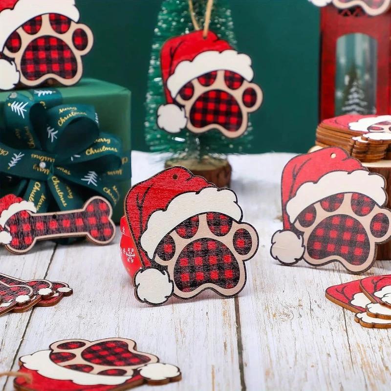 Top Quality 20Pcs Holiday Dog Claw Bones Christmas Decorations, Wooden, Hanging, Christmas Tree Decorations, Pet Theme
