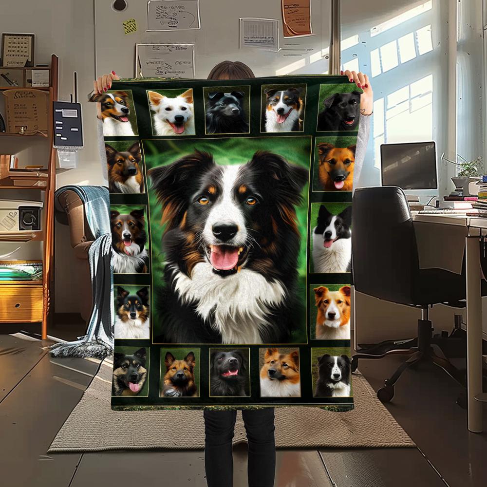 1Pc Border Collie Retriever Print Flannel Blanket, High quality Comfortable for All Seasons, Home Decor, Warmth and Comfort, Perfect for Gifts