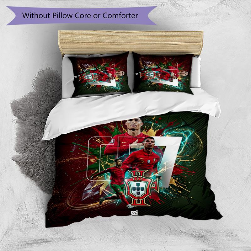 Set Biancheria da Letto Stampata Calcio Portogallo 3 Pezzi Set Copriletto Traspirante Accogliente come Regalo per la Casa Nuova o per le Feste
