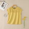 ZANZEA Blusa Casual Feminina de Manga Curta e Cor Sólida com Decote Redondo