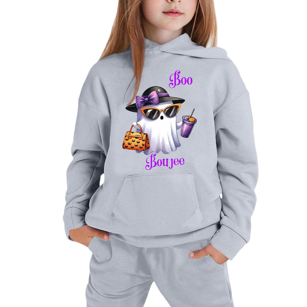 Kids Hooded Sweatshirt Halloween Graphic Pullover Top Long Sleeve Casual Fit Soft Fabric Comfortable Design Suitable for Everyday Wear