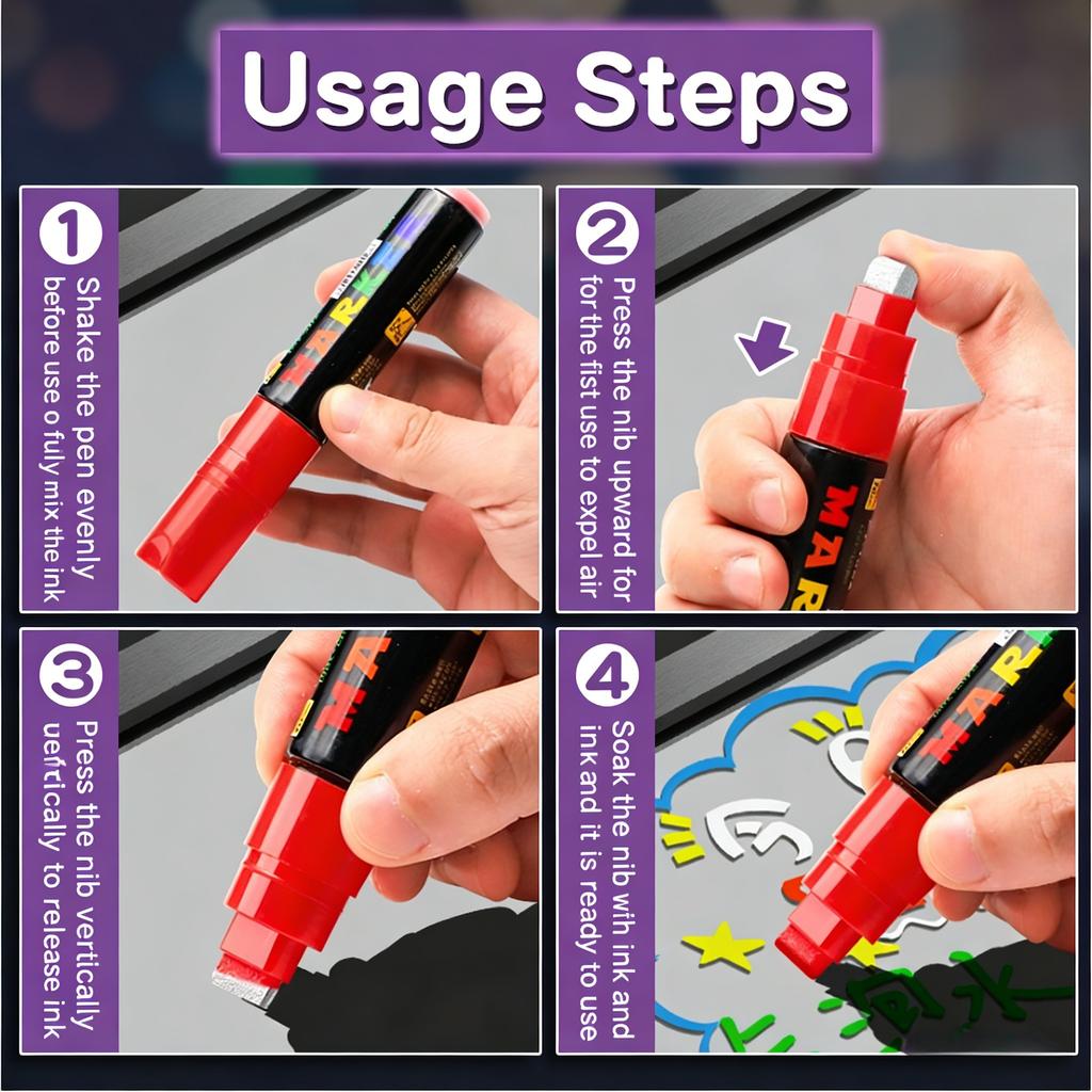 Neon Led Board Marker Set (8 Colors) - 10Mm Broad Chisel Tip Fluorescent Pen For Shop Advertising, Writable On Led Light Panel,