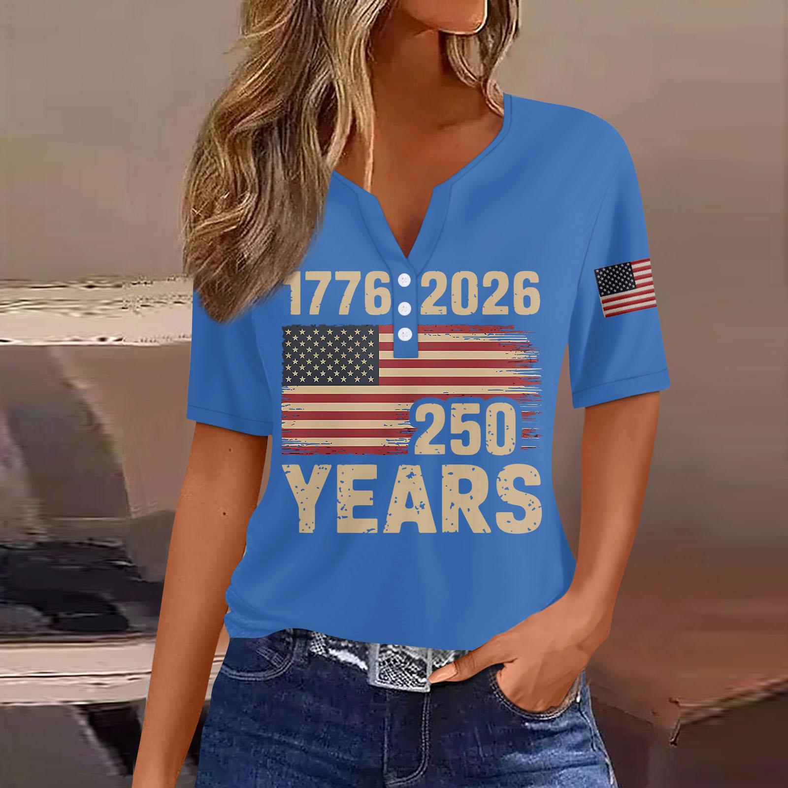 

Женская футболка с принтом «День независимости» на пуговицах с коротким рукавом, повседневная, выходного дня, модная, базовая, с V-образным вырезом, обычная XL синий