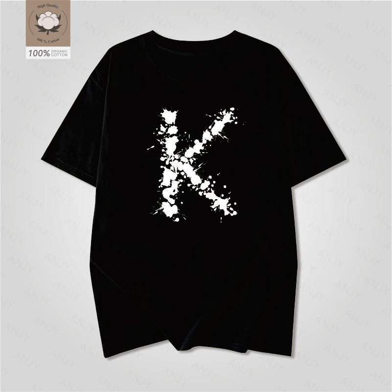 Artistic Letter K Printed White Short Sleeved Unisexs And Unisexs American Street Loose Pure Cotton Personalized Simple Tshirt