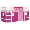 VidaXL Lit Mezzanine Enfants et Rideaux, Lit Surélevé pour Enfants avec Échelle, Meuble de Rangement Chambre, Moderne, Rose 3206969