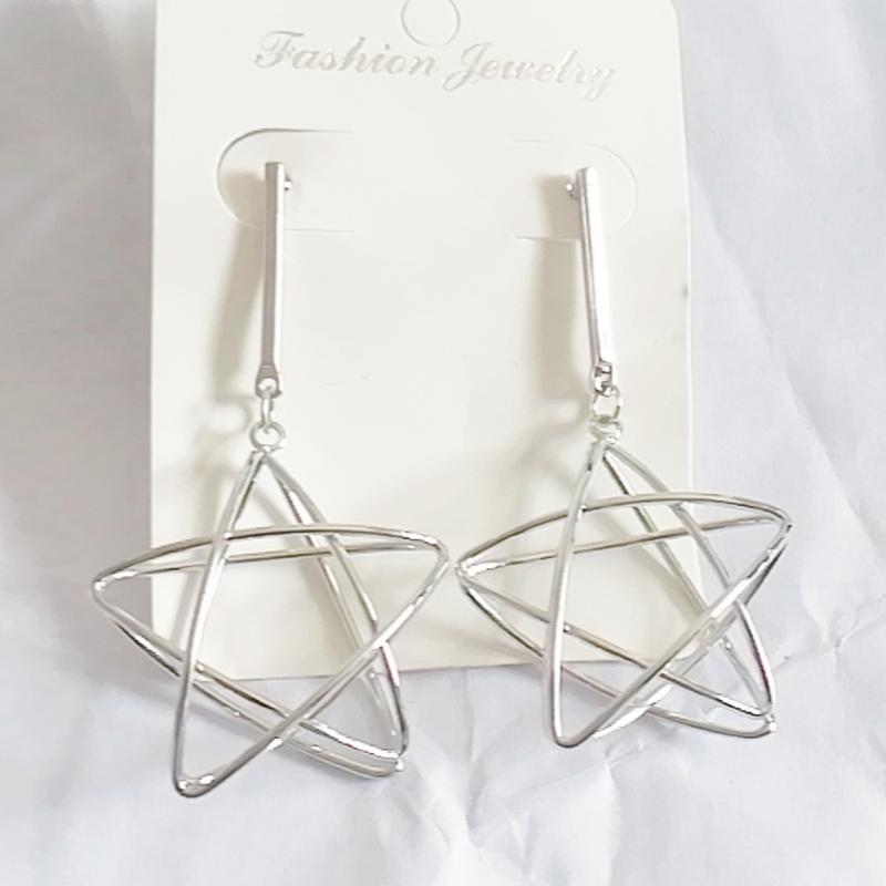 

Hollow Out Five-pointed Star Dangle Earrings for Women Copper Color Metal Personality Geometry Drop Earrings Big Long Zircon