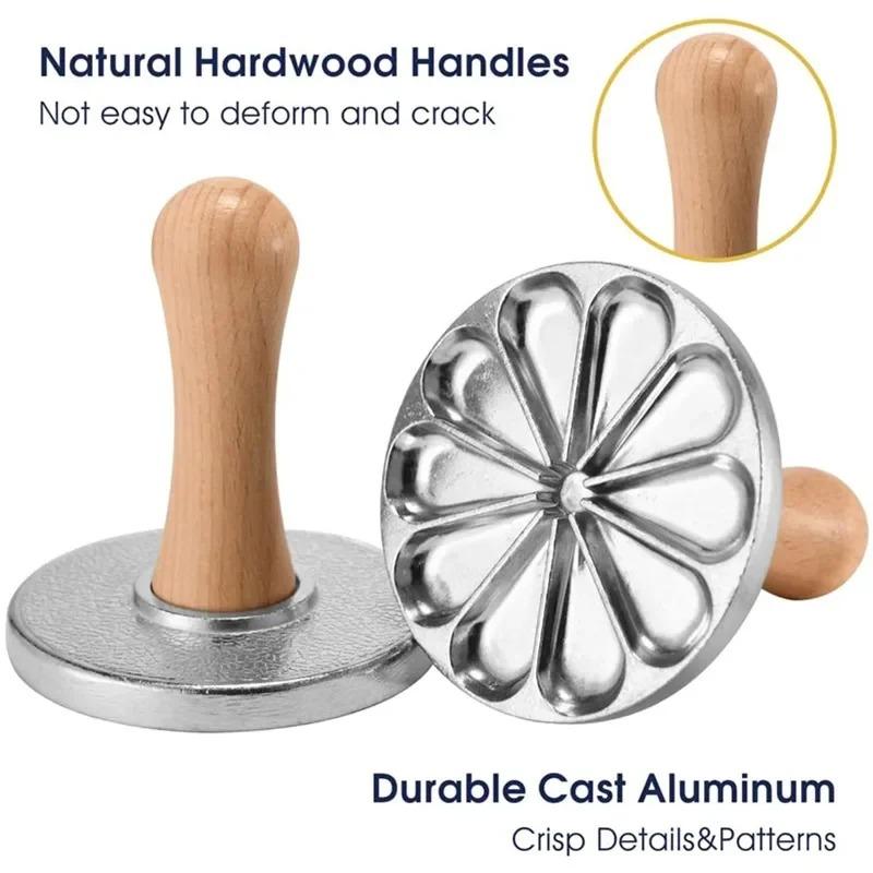 6/3/1 Cookie Cutter Aluminum Alloy Cookie Stamps Wooden Handle Smile Heart Pattern DIY Hand Press Cookie Mold for Festival Party