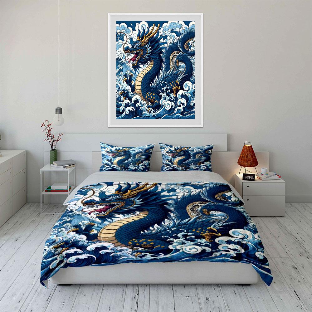 Dragon-Inspired Artwork Home Decor Set kid's and adults' bedroom decor, Exquisite three-piece bedding set gift