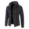 Men's Fall and Winter Knitted Zipper Jacket Hooded Plaid Jacket Outdoor Windproof Knitted Cardigan