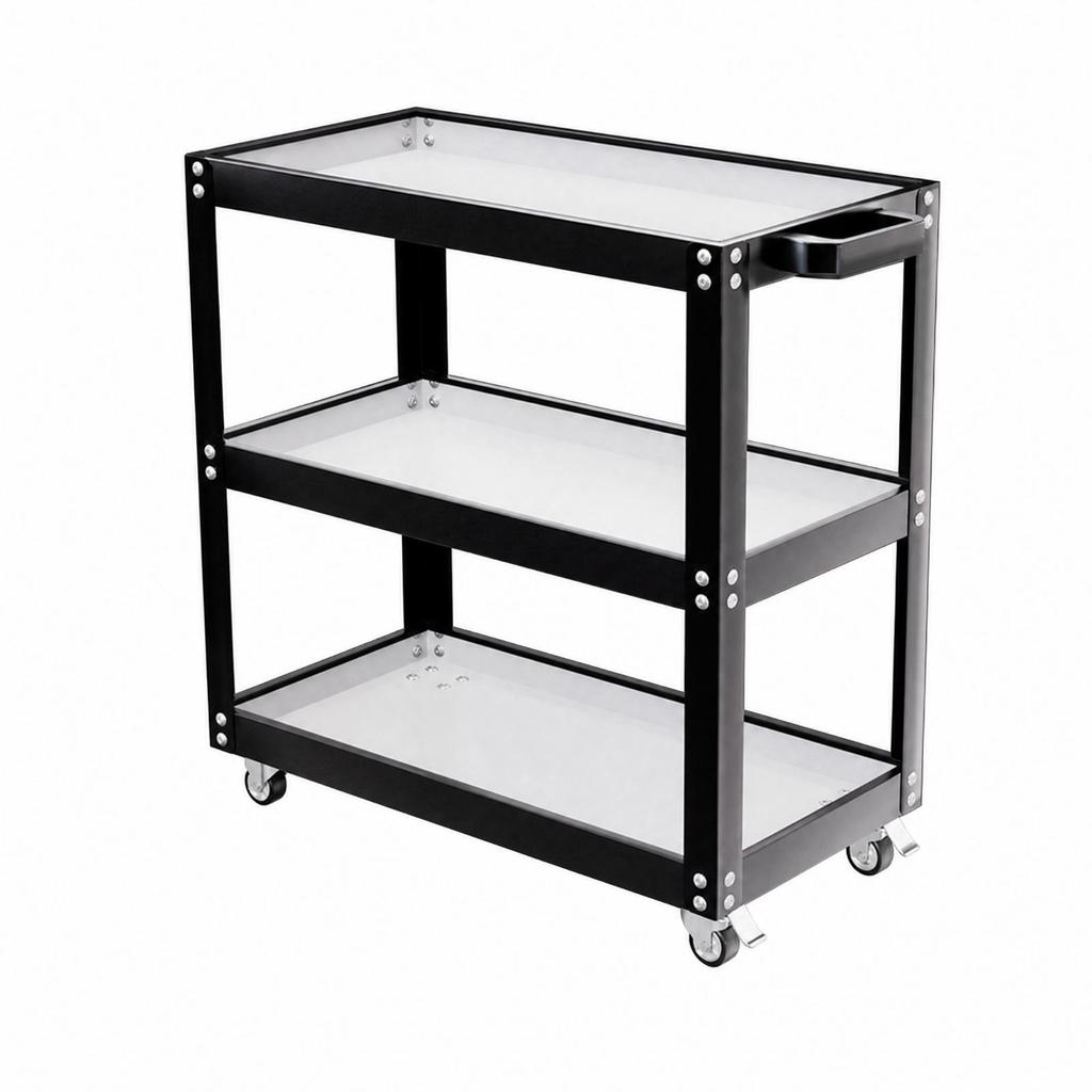 Three-Tier Utility Cart with Wheels Mobile Tiered Rolling Locking