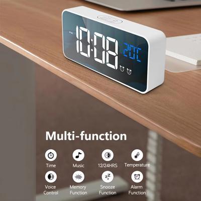 Réveil LED multifonction à commande vocale avec chargement USB et double alarme