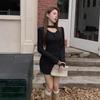 Lace Trim Fleece-Lined Bodycon Halter Dress - Slim Fit, Ruched Design for Women, Perfect for Autumn/Winter