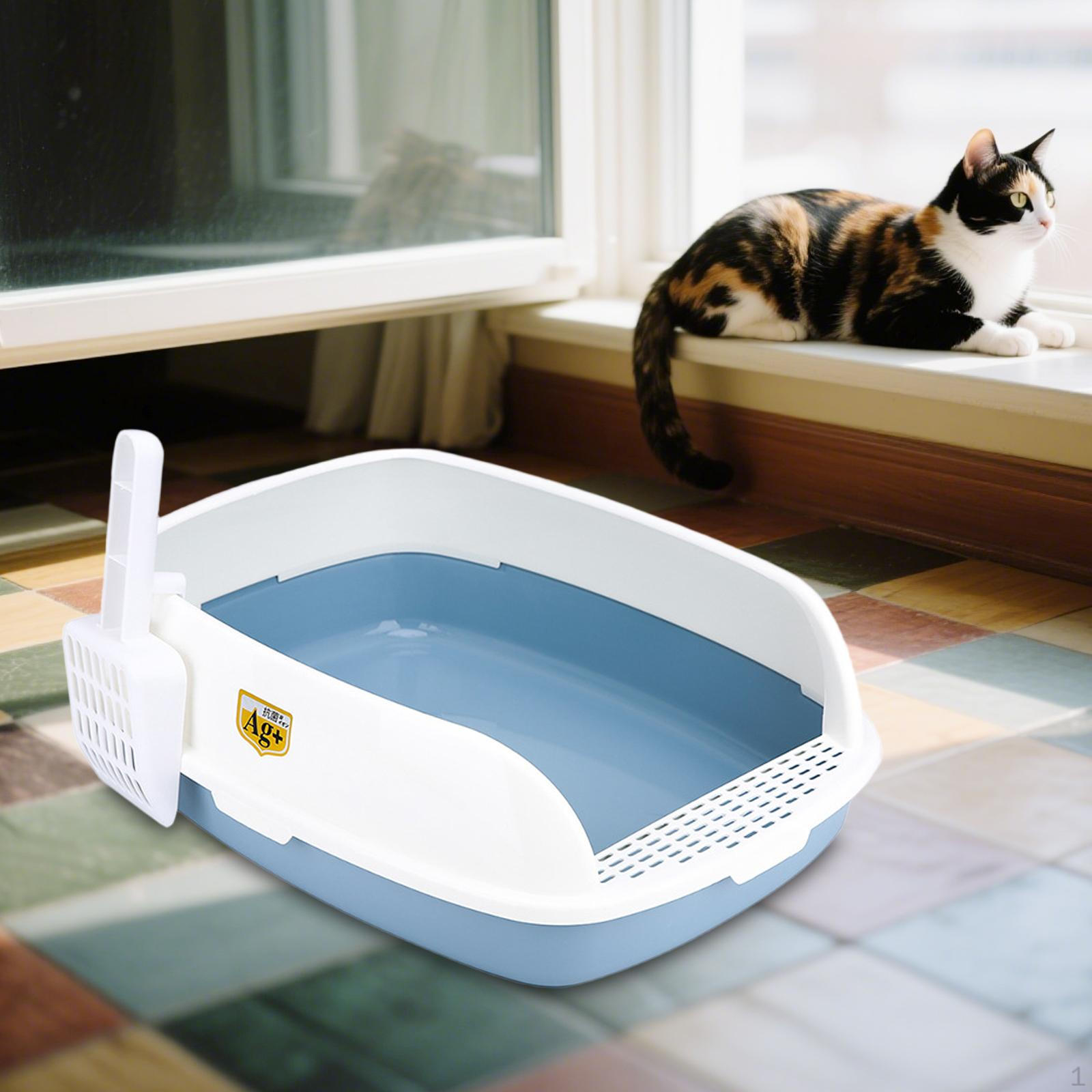 

Кошачий туалет, лоток, песочница, контейнер с высокими бортами для мелких животных, прочный, съемный синий