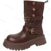 Stivali di Pelle con Rialzo da Donna alla Moda Autunno Inverno Fibbia Cintura Stivaletti Chelsea alla Moda Scarpe Casual Comode Vintage Antiscivolo