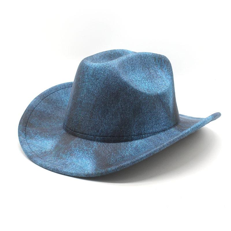Warped Edge Blue Western Cowboy Hat Texture Handsome British Jazz Hat Retro Style Top Hat Men And Women