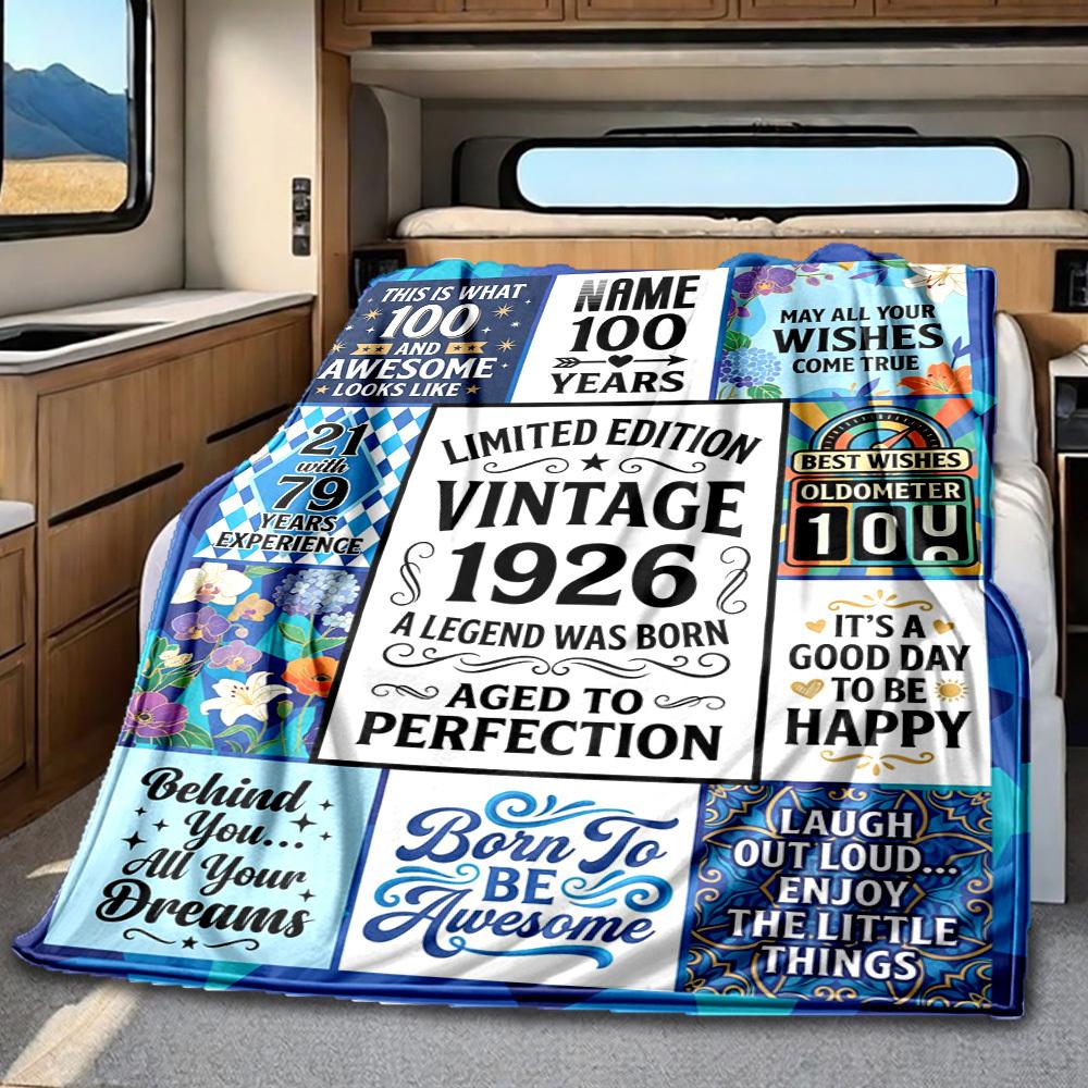 Happy 100Th Birthday 1926 Blanket Personalized Name Soft Comfortable Stylish Blanket Car Blanket Perfect For Travel Camping Outdoor Home Suitable For