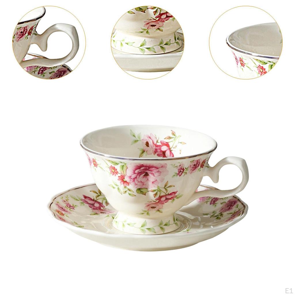 Ceramic Coffee Cup and Saucer Set Afternoon Tea 180ml Multifunctional Gift for Wife Daughter