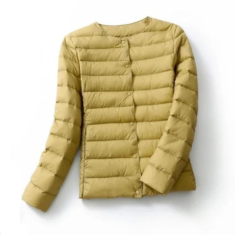 Women Puffer Jacket Down Parka Overcoat Ultralight Warm Portable Collarless O Neck Padded Spring Winter