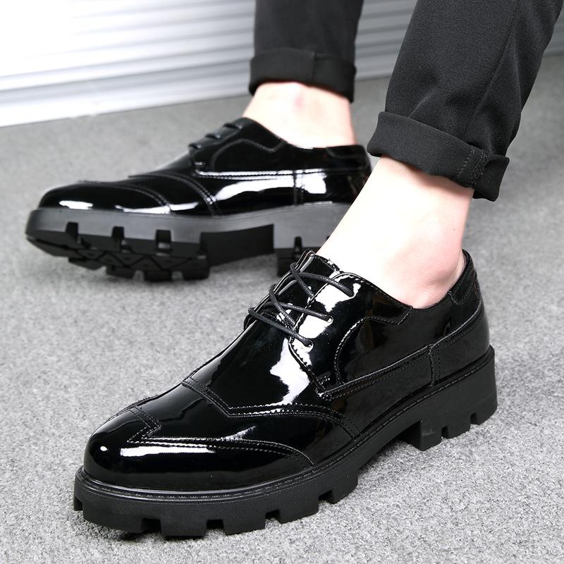 38-44 Men's Plus Size Fashionable Thick Soled Glossy Casual Leather Shoes Business Leather Shoes Block Shoes
