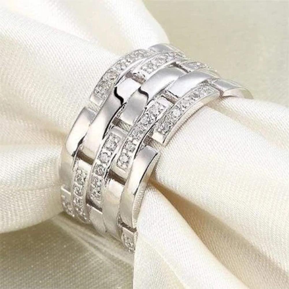 Huitan Luxury Wide Promise Rings for Women Pull Paved CZ Sparkling Wedding Bands Rings Silver Color/Gold Color Fashion