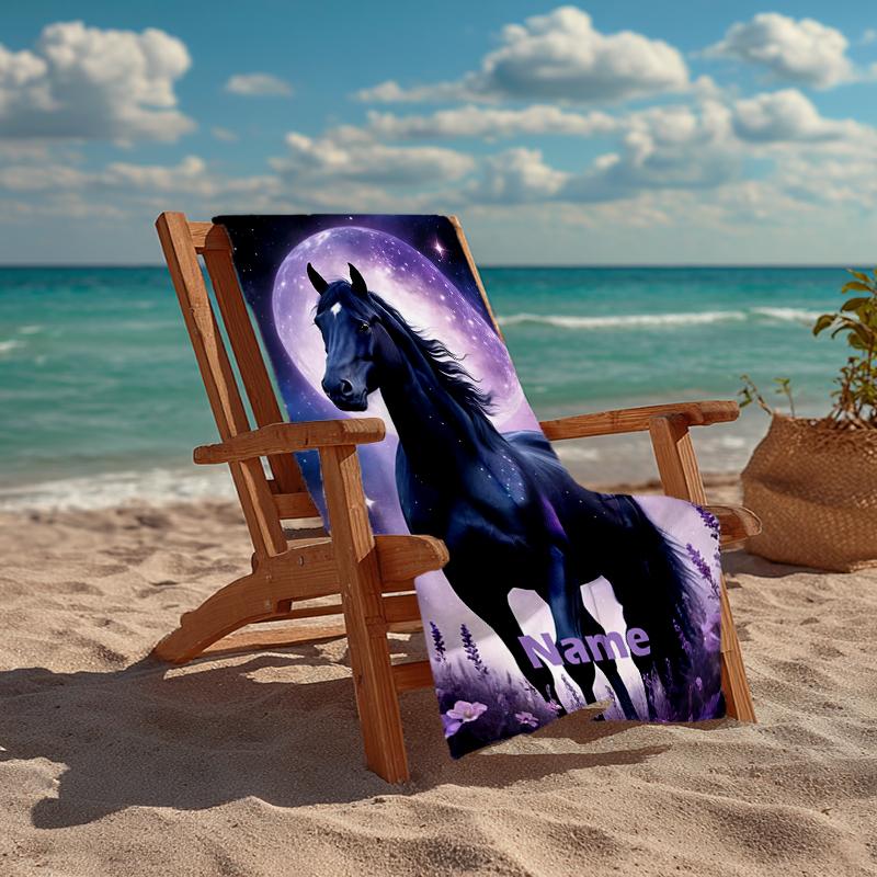 Custom Name Ultra-Soft Beach Towel with Horse Theme,Ideal for Pool - Camping, Diving - Perfect Travel Essential, Vibrant Beach Towel.