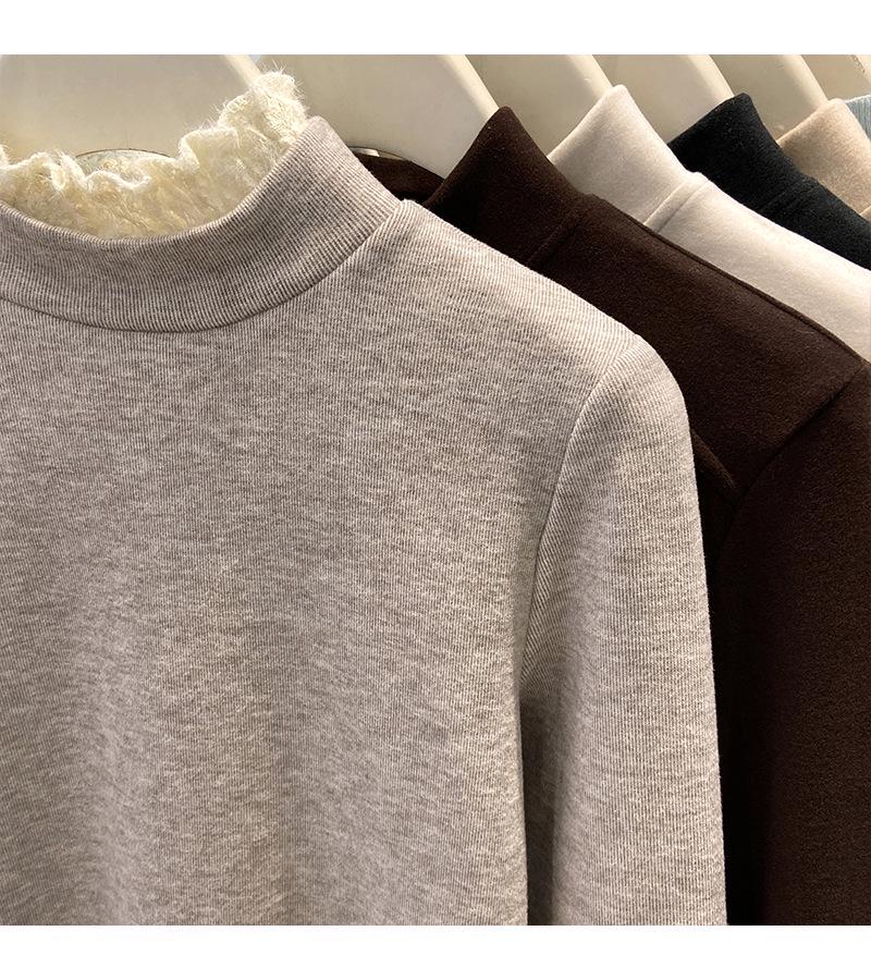Women's Thick Warm Lace Half-Neck Base Layer Shirt, Autumn/Winter Long-Sleeve Inner Top, High-End Feel