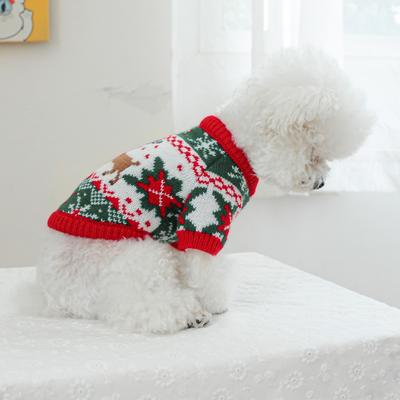 Pet Supplies Cartoon Pattern Pet Christmas Sweater Warm Soft Dog Snowflake Sweater Christmas Puppy Clothes Autumn and Winter