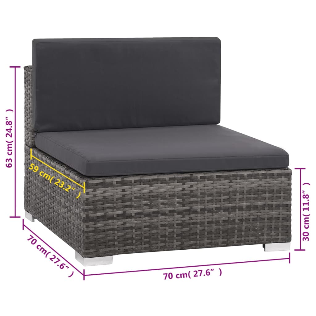 6 Piece Garden Lounge Set with Cushions Poly Rattan Grey