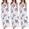 Women Summer Cold Shoulder Floral Print Elegant Maxi Long Dress Pocket Dress