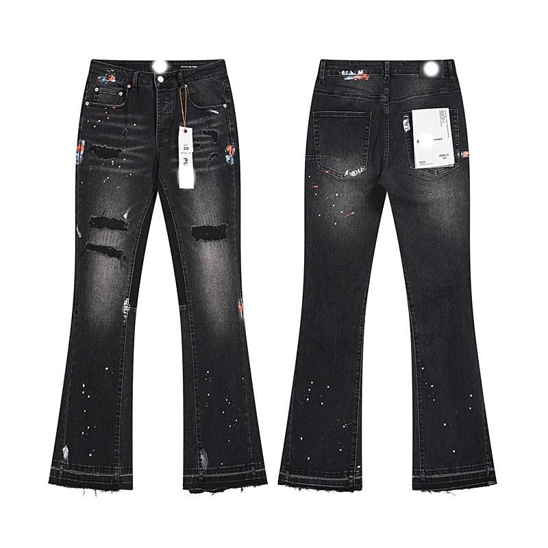 Mens Straight Fit Distressed Patchwork Denim Jeans Vintage Streetwear Style High Waist Ripped Cotton