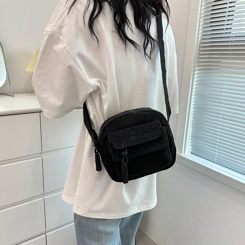 Corduroy cloth small bag women's new fashion strawberry printing mobile phone bag casual messenger bag
