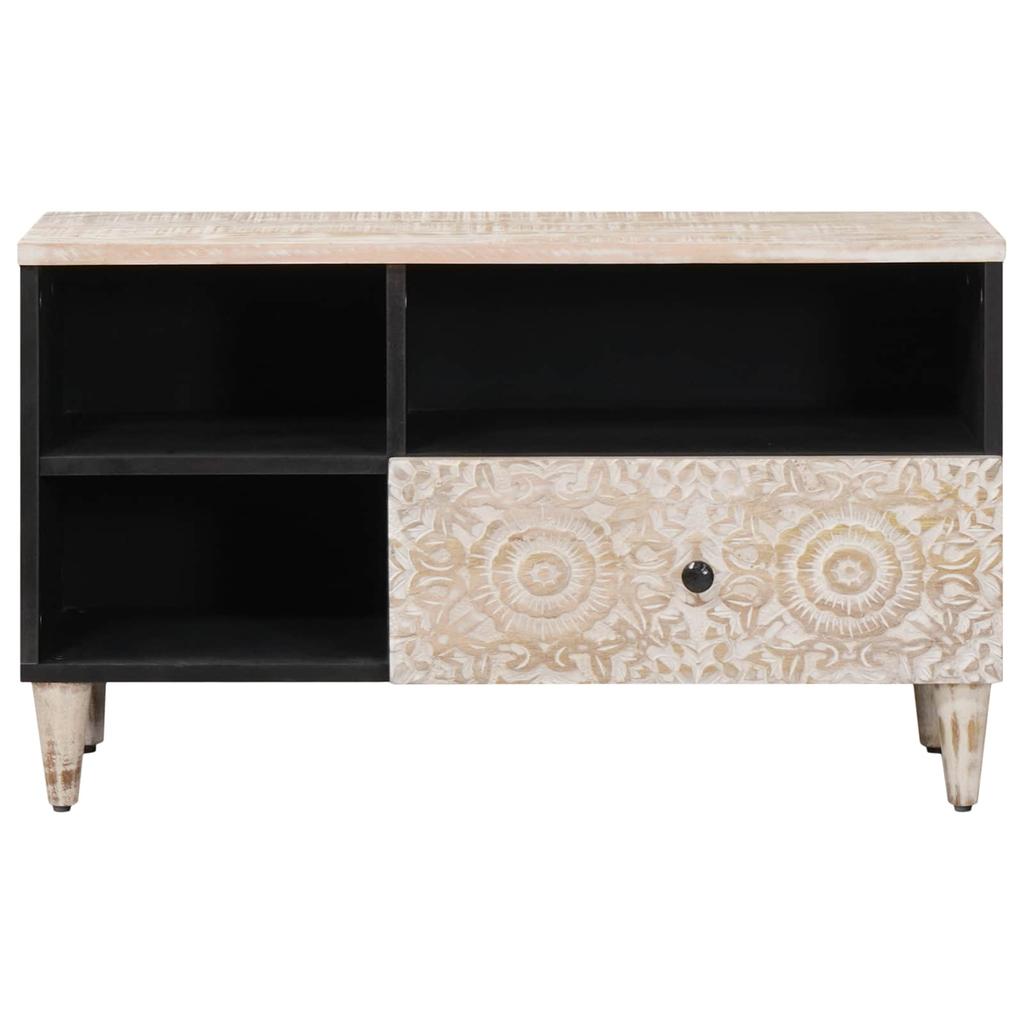 TV Cabinet with Shelf White 80 x 33.5 x 46 cm Solid Mango Wood