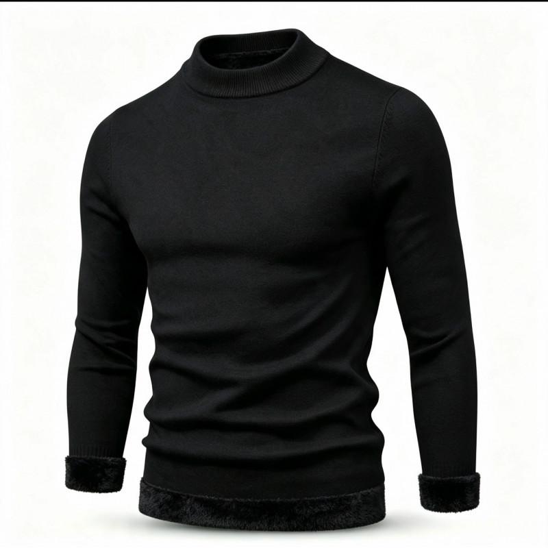 Winter Men Thick Warm Knit Sweater Fleece Lined Half High Collar Pullover Casual Solid Color Sweater Thermal Knitted Pullovers