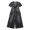 Women Short Sleeve V Neck Tie Front Cutout Wide Leg Jumpsuit Casual Smocked Back Summer Outfit with Pockets