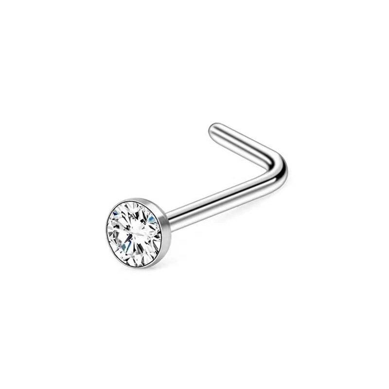 Mini Rhinestone Inlaid Stainless Steel Nose Ring Stud - Straight, L-Shaped, 5-Shaped, Bent Hook Piercing Jewelry.