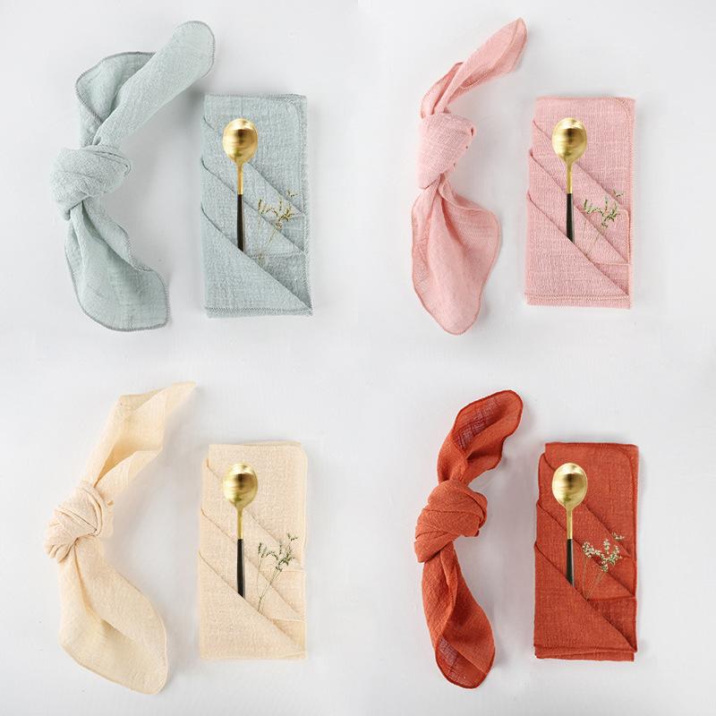 4PCS Pure Cotton Napkins Ins Style French Lock Edge Napkins Party Western Table Towels Decoration Fabric (Without Hemp Rope)