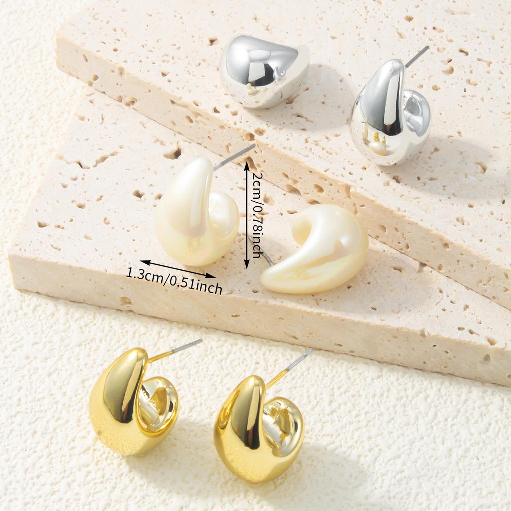 6Pcs Classic 3-Color Waterdrop Stud Earrings Women's Smooth Punk Earring Set, Versatile Party Dating Zircon for Daily Use