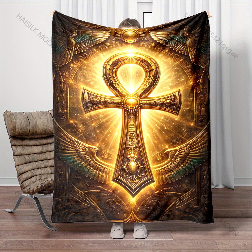 

1PC Golden Egyptian Hieroglyphs Print Blanket Warm Soft Fluffy Kids and Adult Sofa Bed Throw Blanket for Home Travel Camping 75x90cm